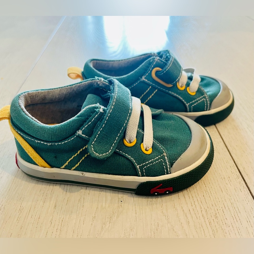 See Kai Run Green Sneakers with Yellow and White Details - Toddler size 4